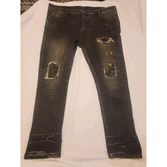 Embellish New York Mens Jeans 44x34 Infinity Black Distressed Moto Biker Street - Picture 1 of 9